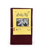 Chestnut Fox full size journal styled with the double-sided gold-foil “Lucky Me!” photo keepsake card featuring a built-in photo window.
